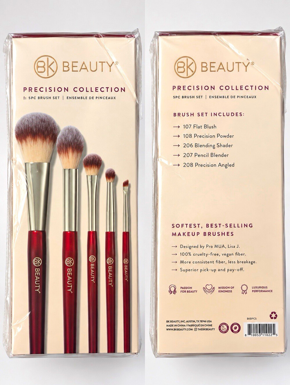 BK Beauty Precision Collection 5pc Face & Eye Brush Set Vegan Cruelty-Free